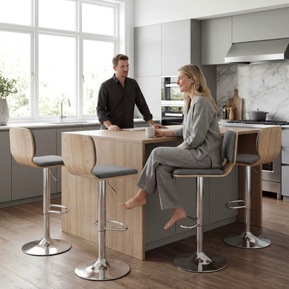 Tabourets de Bar Moderne Célia | Lot de 2 — Tissu & Coque en Bois