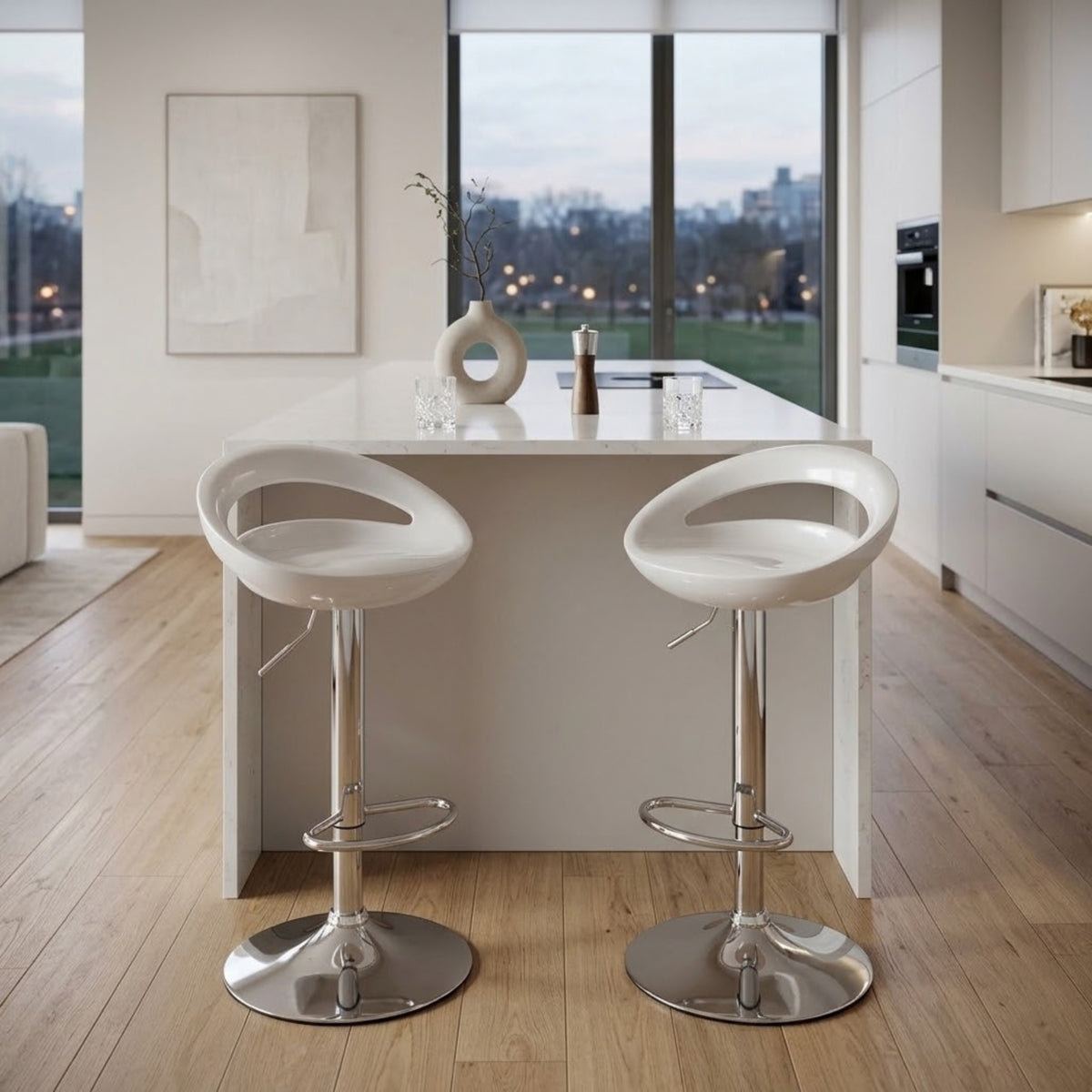 Tabouret de Bar Moderne Sora - Lot de 2 | Rotatif en Métal Chromé