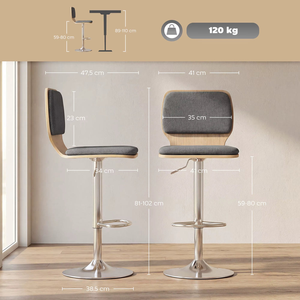 Tabourets de Bar Moderne Célia | Lot de 2 — Tissu & Coque en Bois
