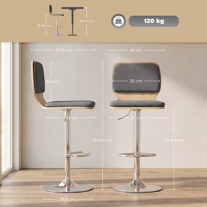 Tabourets de Bar Moderne Célia | Lot de 2 — Tissu & Coque en Bois
