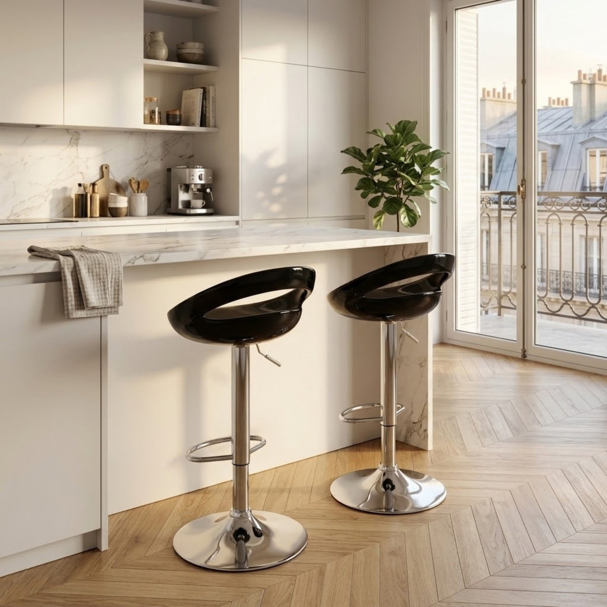 Tabouret de Bar Moderne Sora - Lot de 2 | Rotatif en Métal Chromé