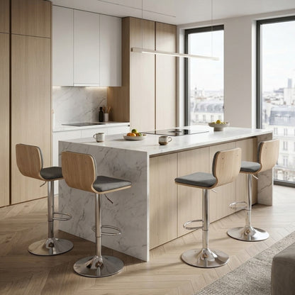 Tabourets de Bar Moderne Célia | Lot de 2 — Tissu & Coque en Bois