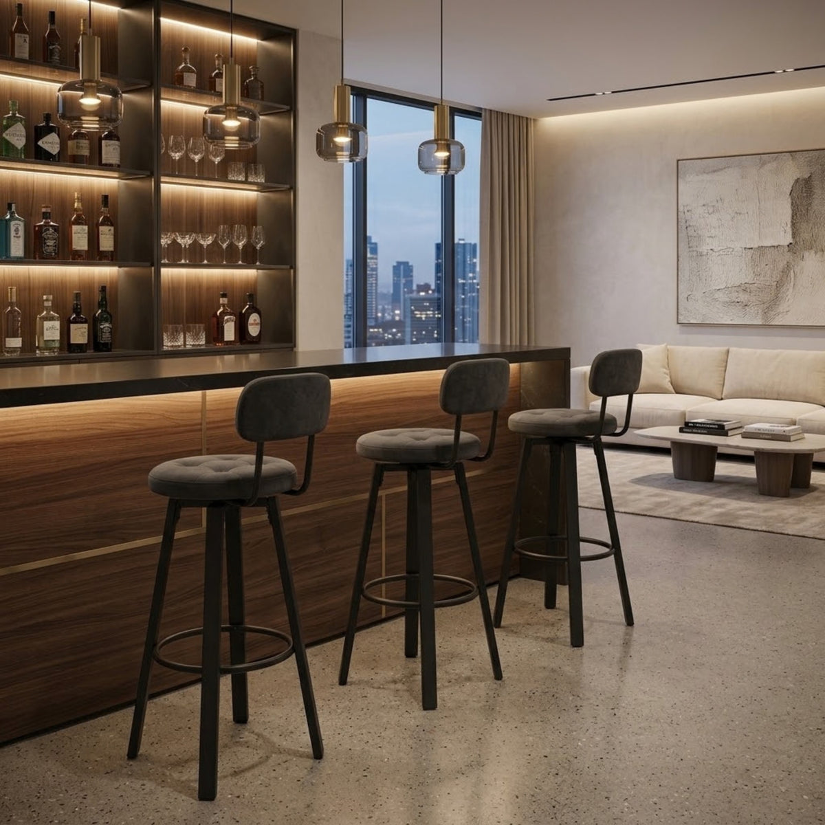 Tabourets de Bar Pivotants Milo - Structure Métal Noir | Lot de 2