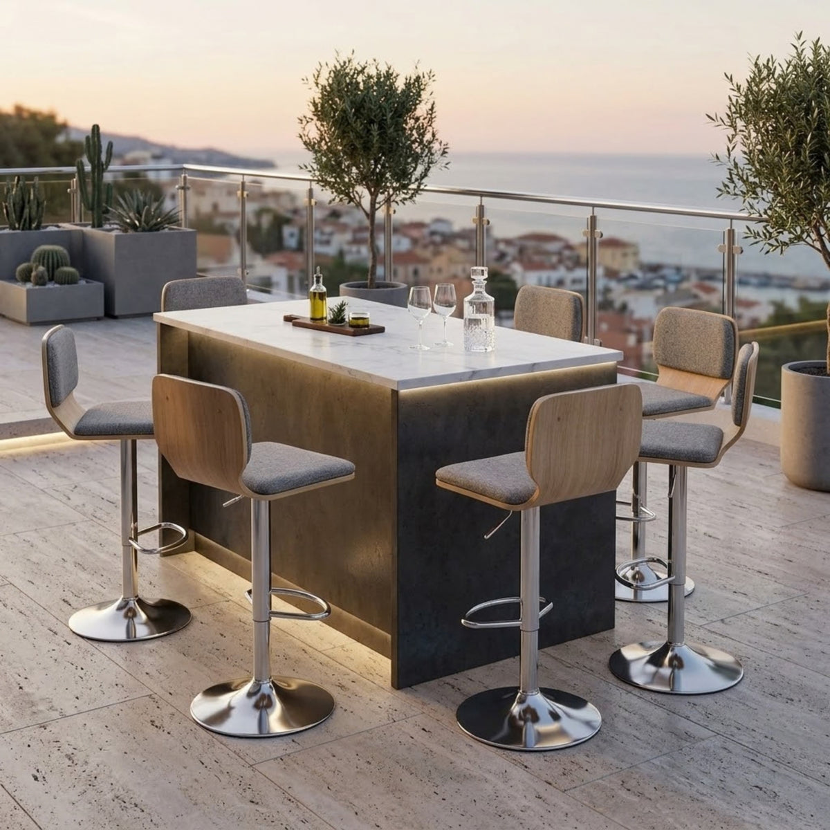 Tabourets de Bar Moderne Célia | Lot de 2 — Tissu & Coque en Bois