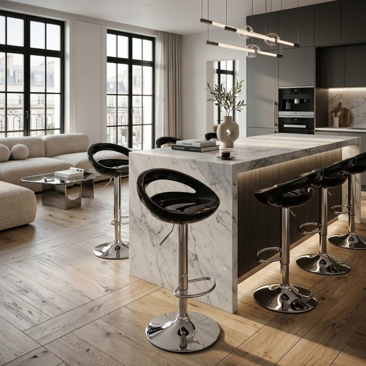 Tabouret de Bar Moderne Sora - Lot de 2 | Rotatif en Métal Chromé