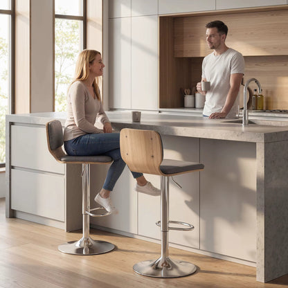 Tabourets de Bar Moderne Célia | Lot de 2 — Tissu & Coque en Bois